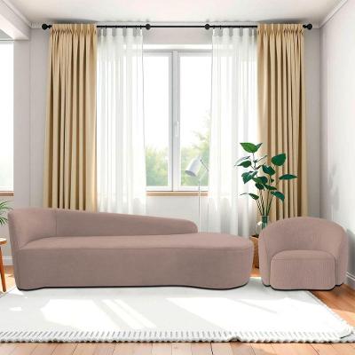 Kit Divã Recamier Orgânico França 180cm Lado Direito E Poltrona Amore Linho Rosê