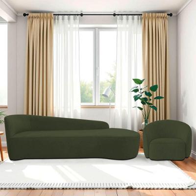 Kit Divã Recamier Orgânico França 250cm Lado Direito E Poltrona Amore Linho Verde