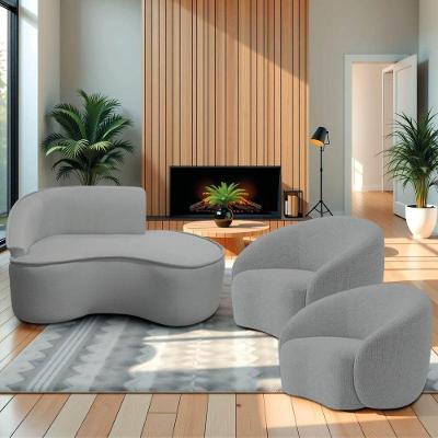 Kit Divã Recamier Orgânico Marrocos 150cm Lado Direito E 2 Poltronas Amore Bouclé Cinza