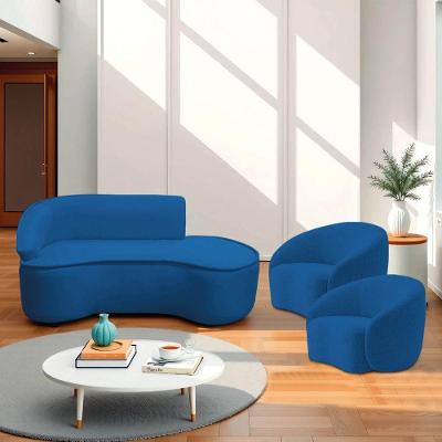 Kit Divã Recamier Orgânico Marrocos 160cm Lado Direito E 2 Poltronas Amore Linho Azul Royal