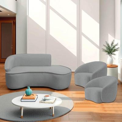 Kit Divã Recamier Orgânico Marrocos 160cm Lado Direito E 2 Poltronas Amore Bouclé Cinza