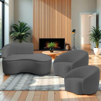 Kit Divã Recamier Orgânico Marrocos 150cm Lado Direito E 2 Poltronas Amore Linho Cinza Escuro