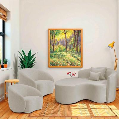 Kit Recamier Curvo Sala De Estar Inglaterra 150cm Lado Esquerdo E 2 Poltronas Orgânica Luxo Amore Linho Bege