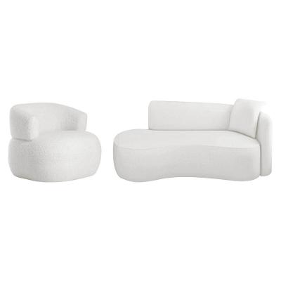 Kit Divã Recamier 180cm E Poltrona Luxo Suíça Lado Esquerdo Bouclé Branco