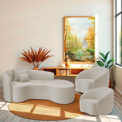 Kit Recamier Curvo Sala De Estar Inglaterra 180cm Lado Direito E 2 Poltronas Orgânica Luxo Amore Linho Bege