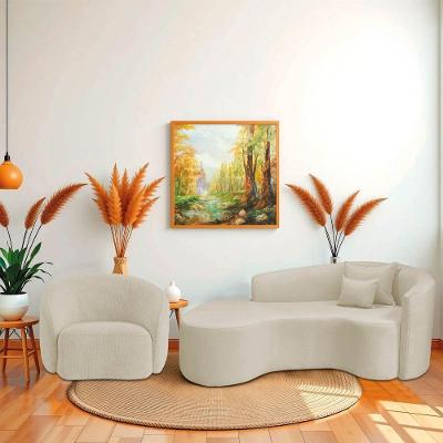 Kit Recamier Curvo Sala De Estar Inglaterra 200cm Lado Esquerdo E Poltrona Orgânica Luxo Amore Bouclé Bege