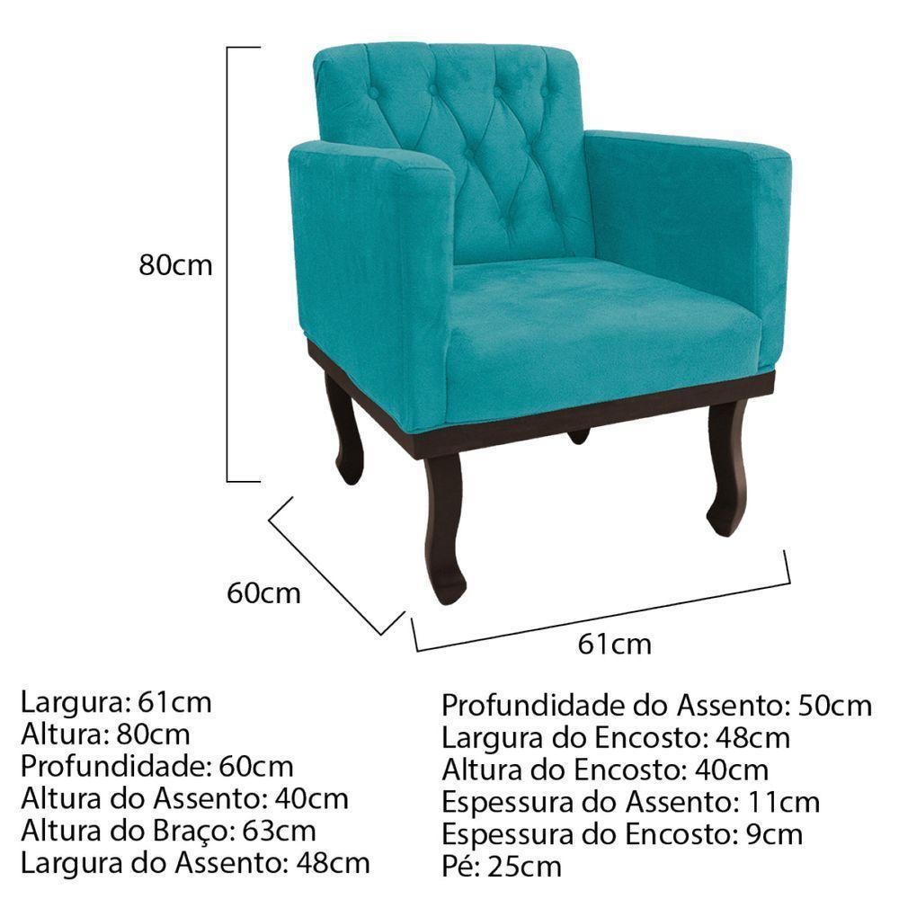 Kit Diva Recamier Diana 185cm Lado Esquerdo E 02 Poltronas Classic Suede - Cor Azul Turquesa - 5