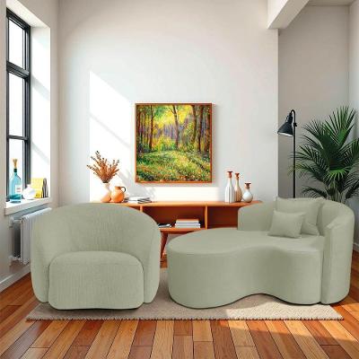 Kit Recamier Curvo Sala De Estar Inglaterra 150cm Lado Esquerdo E Poltrona Orgânica Luxo Amore Bouclé Verde Oliva