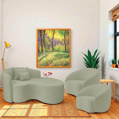 Kit Recamier Curvo Sala De Estar Inglaterra 150cm Lado Direito E 2 Poltronas Orgânica Luxo Amore Bouclé Verde Oliva