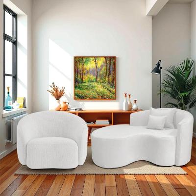 Kit Recamier Curvo Sala De Estar Inglaterra 150cm Lado Esquerdo E Poltrona Orgânica Luxo Amore Bouclé Branco