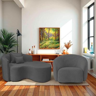 Kit Recamier Curvo Sala De Estar Inglaterra 150cm Lado Direito E Poltrona Orgânica Luxo Amore Linho Cinza Escuro
