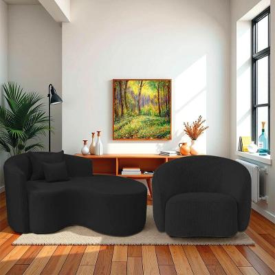 Kit Recamier Curvo Sala De Estar Inglaterra 150cm Lado Direito E Poltrona Orgânica Luxo Amore Bouclé Preto