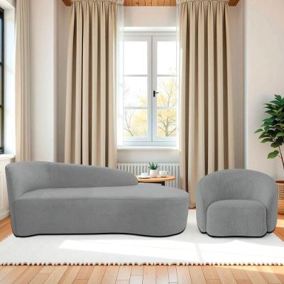 Kit Divã Recamier Orgânico França 140cm Lado Direito E Poltrona Amore Bouclé Cinza