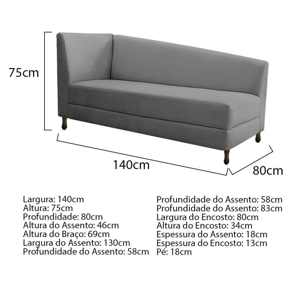 Kit Diva Recamier Heitor 140cm Lado Direito e 02 Poltronas Luiza Suede Cinza - 5