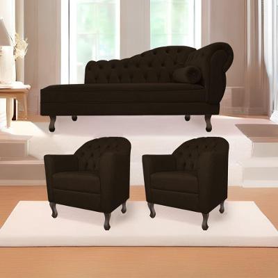 Kit Diva Recamier Diana 185cm Lado Esquerdo e 02 Poltronas Julia Corano Marrom