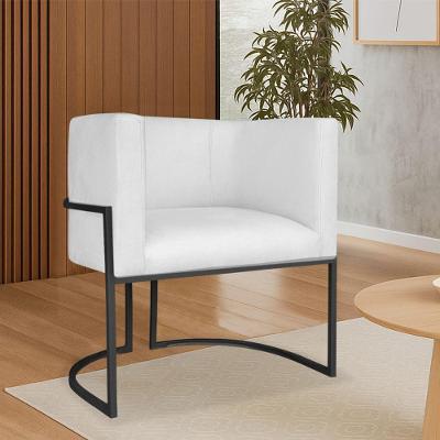 Poltrona Dália Luxo Moderna Estofada Design Sofisticado Com Base De Ferro Preto Suede Branco