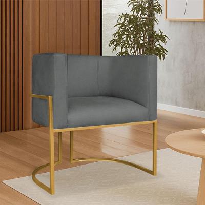 Poltrona Dália Luxo Moderna Estofada Design Sofisticado Com Base De Ferro Dourado Suede Cinza