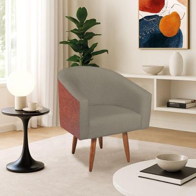 Poltrona Jade Decorativa Moderna Sala De Estar Quarto Escritório Conforto Corano Nozes E Suede Pés Palito Cappuccino