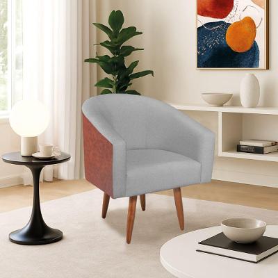 Poltrona Jade Decorativa Moderna Sala De Estar Quarto Escritório Conforto Corano Nozes E Bouclé Pés Palito Cinza