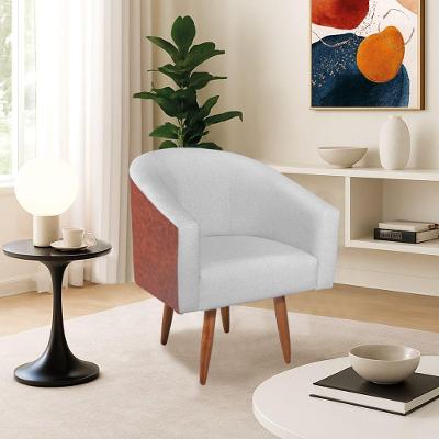 Poltrona Jade Decorativa Moderna Sala De Estar Quarto Escritório Conforto Corano Nozes E Bouclé Pés Palito Branco