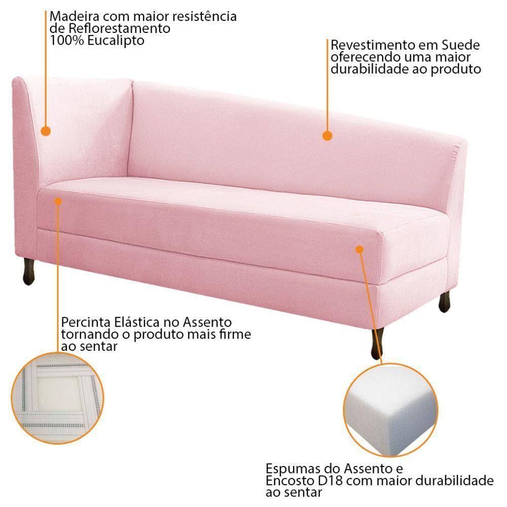 Kit Diva Recamier Heitor 140cm Lado Direito e 02 Poltronas Luiza Suede Rosa Bebê - 3