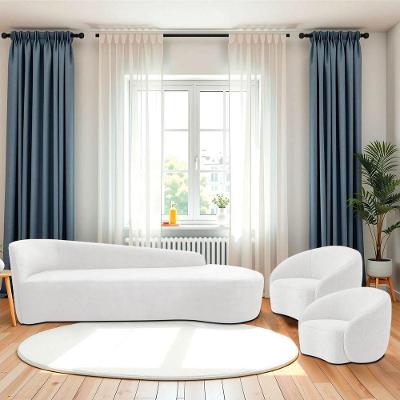 Kit Divã Recamier Orgânico França 180cm Lado Direito E 2 Poltronas Amore Bouclé Branco