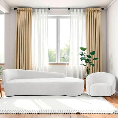 Kit Divã Recamier Orgânico França 180cm Lado Direito E Poltrona Amore Bouclé Branco