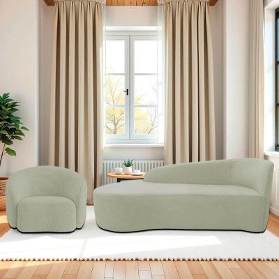 Kit Divã Recamier Orgânico França 160cm Lado Esquerdo E Poltrona Amore Bouclé Verde Oliva