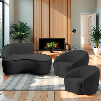 Kit Divã Recamier Orgânico Marrocos 150cm Lado Direito E 2 Poltronas Amore Linho Preto