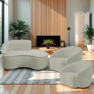 Kit Divã Recamier Orgânico Marrocos 150cm Lado Direito E 2 Poltronas Amore Bouclé Verde Oliva