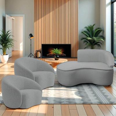 Kit Divã Recamier Orgânico Marrocos 150cm Lado Esquerdo E 2 Poltronas Amore Bouclé Cinza