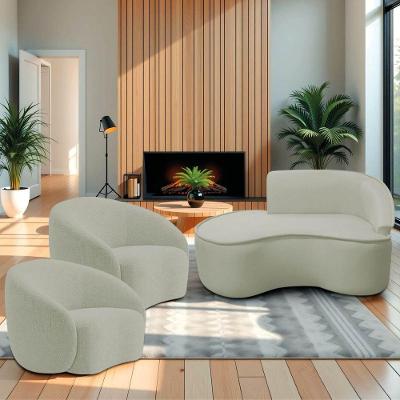 Kit Divã Recamier Orgânico Marrocos 150cm Lado Esquerdo E 2 Poltronas Amore Bouclé Verde Oliva