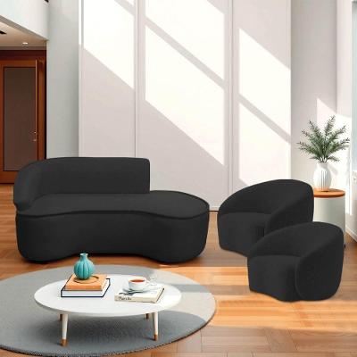 Kit Divã Recamier Orgânico Marrocos 200cm Lado Direito E 2 Poltronas Amore Bouclé Preto