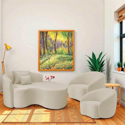 Kit Recamier Curvo Sala De Estar Inglaterra 150cm Lado Direito E 2 Poltronas Orgânica Luxo Amore Bouclé Bege