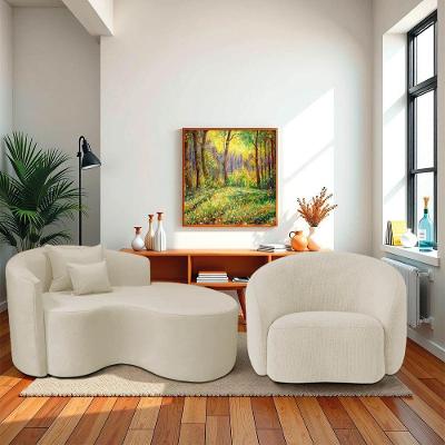 Kit Recamier Curvo Sala De Estar Inglaterra 150cm Lado Direito E Poltrona Orgânica Luxo Amore Bouclé Bege