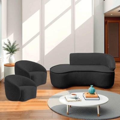 Kit Divã Recamier Orgânico Marrocos 160cm Lado Esquerdo E 2 Poltronas Amore Linho Preto