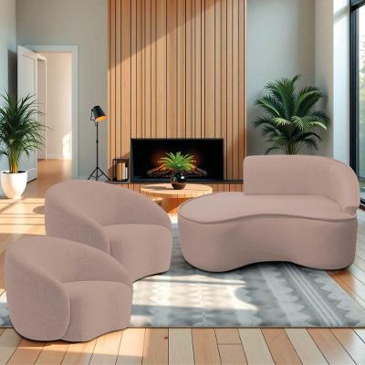 Kit Divã Recamier Orgânico Marrocos 150cm Lado Esquerdo E 2 Poltronas Amore Linho Rosê