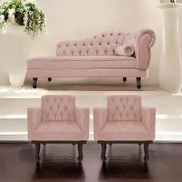 Kit Diva Recamier Diana 185cm Lado Esquerdo E 02 Poltronas Classic Suede - Adj Decor Cor Rosê - 7