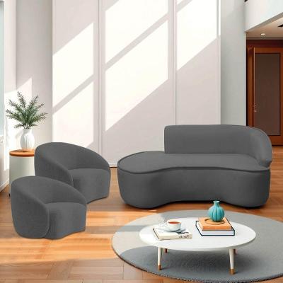 Kit Divã Recamier Orgânico Marrocos 180cm Lado Esquerdo E 2 Poltronas Amore Linho Cinza Escuro