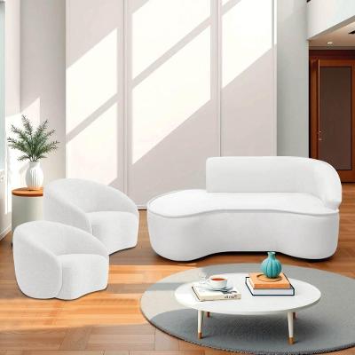 Kit Divã Recamier Orgânico Marrocos 180cm Lado Esquerdo E 2 Poltronas Amore Bouclé Branco