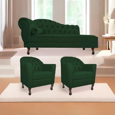 Kit Diva Recamier Diana 130cm Lado Direito E 02 Poltronas Julia Suede - Amarena Móveis Verde