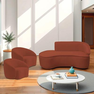 Kit Divã Recamier Orgânico Marrocos 180cm Lado Esquerdo E 2 Poltronas Amore Bouclé Terracota