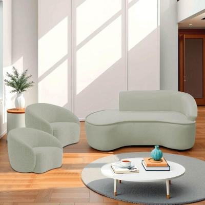 Kit Divã Recamier Orgânico Marrocos 180cm Lado Esquerdo E 2 Poltronas Amore Bouclé Verde Oliva