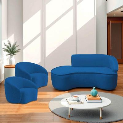 Kit Divã Recamier Orgânico Marrocos 180cm Lado Esquerdo E 2 Poltronas Amore Linho Azul Royal