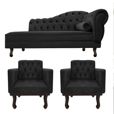 Kit Diva Recamier Diana 185cm Lado Esquerdo E 02 Poltronas Classic Suede - Adj Decor Cor Preto