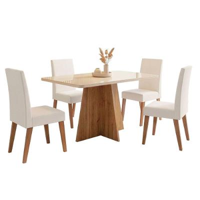 Conjunto Sala De Jantar Mesa 1,20m Com Vidro Anjos 4 Cadeiras Veludo Milano Viero Madeirado / Marfim