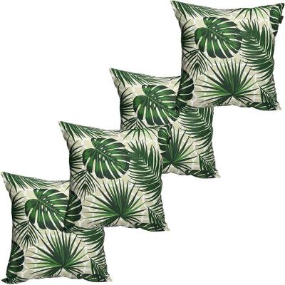 4 Almofadas Cheias Para Sofá Decorativas Impermeáveis Grande Floral Verde