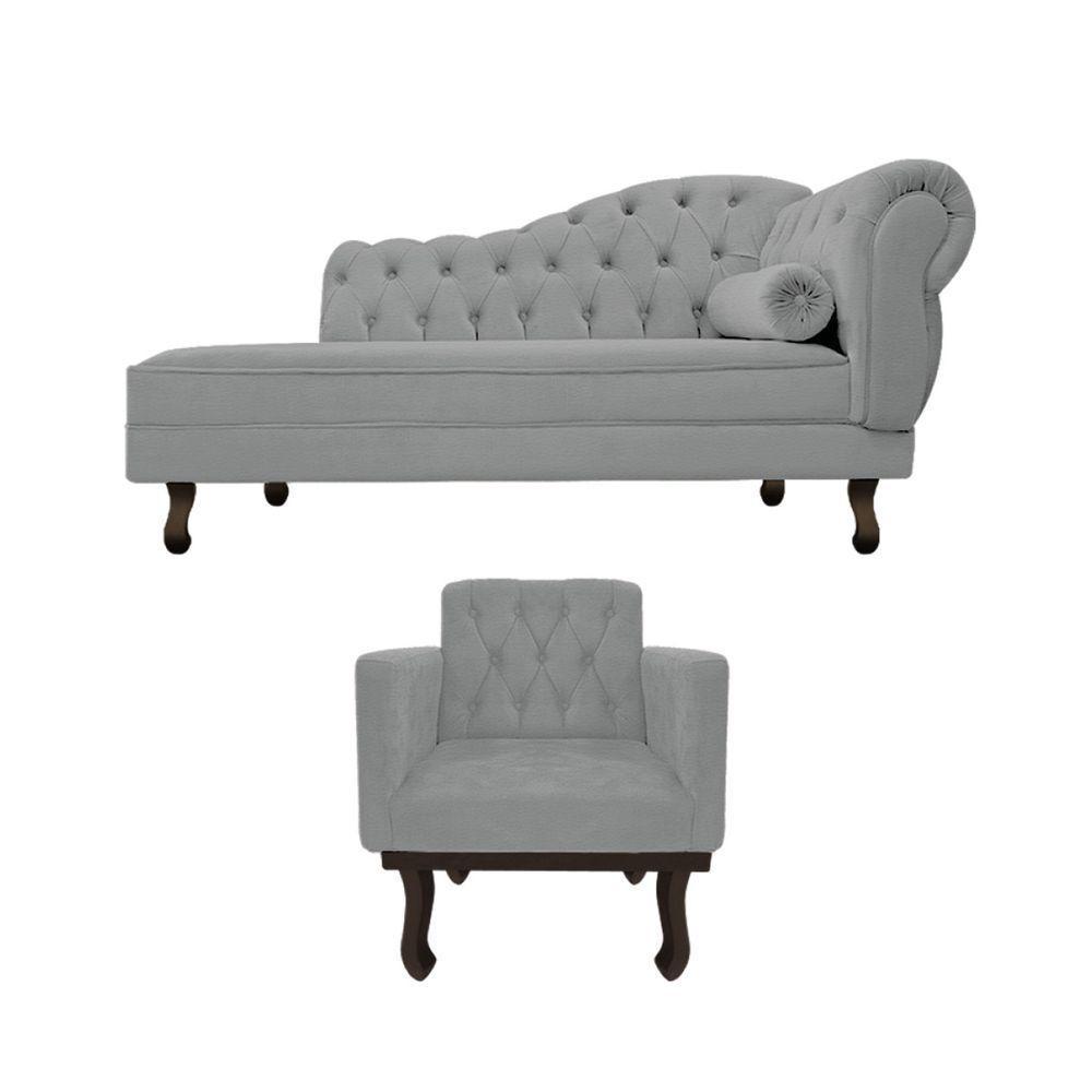 Kit Diva Recamier Diana 185cm Lado Esquerdo e 01 Poltrona Classic Corano Cinza - 6