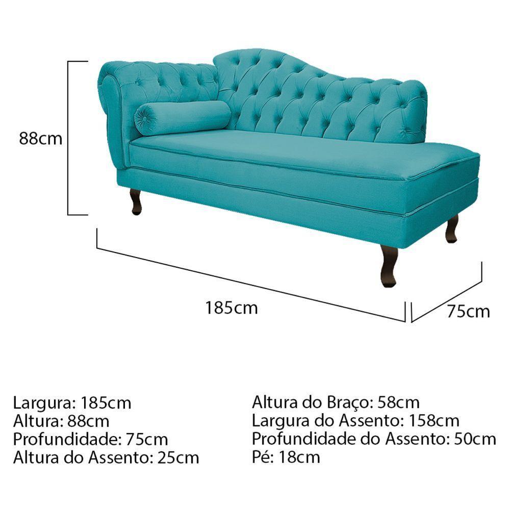 Kit Diva Recamier Diana 185cm Lado Direito e 02 Poltronas Julia Suede Azul Turquesa - 5