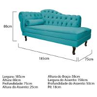 Kit Diva Recamier Diana 185cm Lado Direito e 02 Poltronas Julia Suede Azul Turquesa - 5